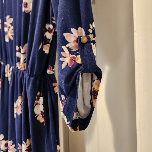 French Grey Quarter Sleeve Floral Navy Dress Womens Size Large - Picture 4 of 10
